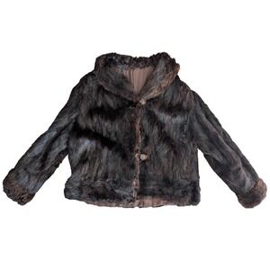 Vintage Dark Brown Real Fur Warm Heavy Jacket Retro 50s Antique